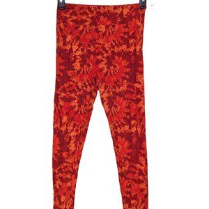 LuLaRoe One Size Leggings Red Orange Tie Dye Burst Print Buttery Soft OS